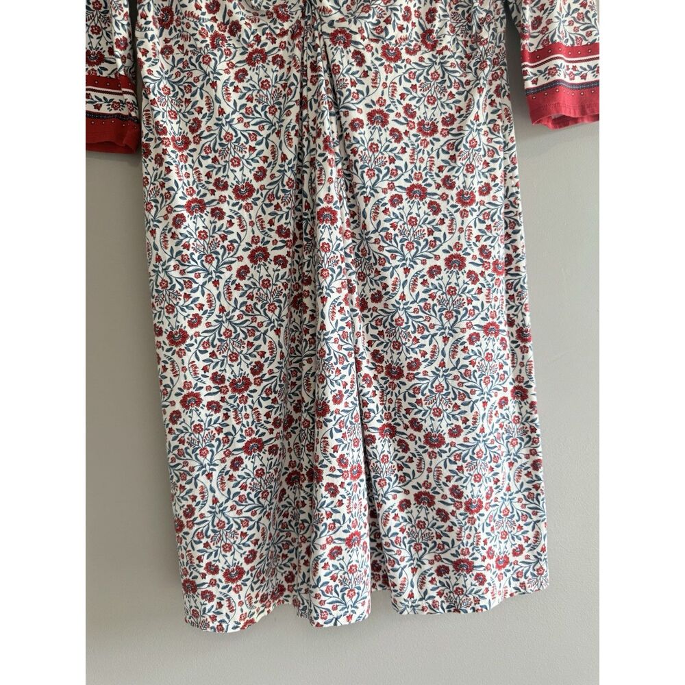 Lands End Floral Knit Dress V Neck Fit Flare Midi Cottage Stretch Red Navy Large - Picture 6 of 16